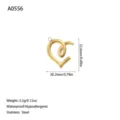 Vista dettagliata del ciondolo a cuore in acciaio inossidabile dorato con misure - Stile Cuore a Linea Cava (A0556) / Oro