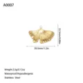 Vue technique détaillée du pendentif feuille de ginkgo dorée avec les dimensions - Style de Feuille de Ginkgo Moyenne (A0007) / Or