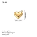 Dimensioni dettagliate di un pendente a cuore in acciaio inossidabile dorato - Stile Cuore Lucidato a Specchio (A0485) / Oro