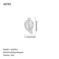 Dimensioni ciondolo a foglia in acciaio inossidabile: altezza 20,4 mm e larghezza 11,3 mm - Stile Foglia Vuota (A0782) / Colore acciaio