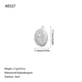 Detail view of rose engraved stainless steel pendant with size and weight specs. - Rose Relief Oval Plate Style (A0327) / Steel