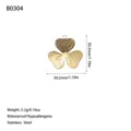 Detail view of 30mm gold stainless steel flower pendant with dimensions and weight - Radial Textured Three-Petal Flower Style (B0304) / Gold