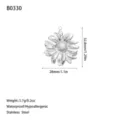 Macro view of stainless steel sunflower pendant with size and material specifications - Hollow Sunflower Style (B0330) / Steel