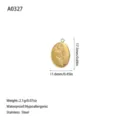 Detail view of 18K gold plated stainless steel rose pendant with precise measurements - Rose Relief Oval Plate Style (A0327) / Gold