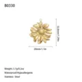 Detailed view of a gold stainless steel sunflower pendant with size and weight info. - Hollow Sunflower Style (B0330) / Gold