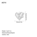 Dimensioni dettagliate del ciondolo a cuore in acciaio inox per gioielli fai da te - Stile Cuore Fluido Lavico (A0741) / Colore acciaio