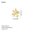 Detailed dimension diagram of gold plated stainless steel flower pendant charm - Five-Petal Flower Style (A0744) / Gold
