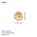 Detailed gold sunflower pendant specs with dimensions and stainless steel material info. - Small Daisy Style (B0305) / Gold