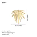 Vue technique détaillée d'un pendentif en acier inoxydable doré avec dimensions - Style de Feuille Radiale (B0412) / Or