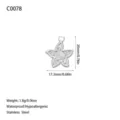 Detailed view of silver stainless steel star pendant with dimensions 20x17.3mm. - Spiral Pattern Star Style (C0078) / Steel