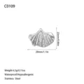 Vue détaillée d'un pendentif feuille de ginkgo en acier inoxydable de 28 mm sur 22 mm - Style de Grande Feuille de Ginkgo (C0109) / Acier