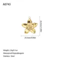 Detail view of 18K gold-plated stainless steel flower pendant with dimensions - Hammered Five-Petal Flower Style (A0743) / Gold
