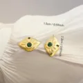 Breloques œil maléfique en acier inoxydable doré avec cristal vert, 1,5 cm par 2,2 cm - 076 Mauvais Œil