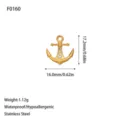 Detailed view of 18K gold plated stainless steel anchor charm with dimensions - Rhinestone Anchor Style (F0160 Gold)
