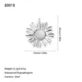 Detailed view of a silver stainless steel sunflower pendant with size and weight info - Sunflower Style (B0018) / Steel