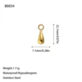Detailed view of golden stainless steel teardrop charm with 22.1mm dimension markings - Water Drop Pendant (B0054) / Gold