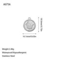 Detailed view of silver stainless steel Hamsa pendant showing 18.5mm by 16.1mm dimensions - Hamsa Hand Pendant (A0756) / Silver