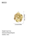 Detail showing gold stainless steel flower pendant with dimensions and weight specs. - Flower Style (B0323) / Gold