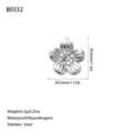 Detailed view of silver flower pendant with dimensions and weight specifications - 3D Embossed Five-Petal Flower (B0332) / Steel