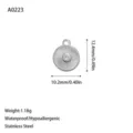 Detailed size chart for sunburst pattern stainless steel pendant DIY jewelry accessory - Sun Round Pendant (A0223) / Silver