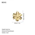 Detailed macro view of gold stainless steel flower pendant with dimensions and specs - Six-Petal Flower Style (B0343) / Gold