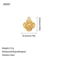 Detailed view of 18K gold plated stainless steel clover pendant with dimensions - Hollow Curled Floral Charm (A0567) / Gold
