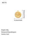 Detailed gold stainless steel round religious pendant with exact size and weight specs - Portrait Round Pendant (A0174) / Gold