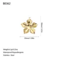 Detail view of a 35mm gold-plated stainless steel flower pendant showing exact dimensions - Five-Petal Flower Style (B0362) / Gold