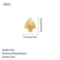 Close-up detail of vintage 18K gold plated stainless steel pendant with dimensions - Gothic Hollow Pattern Charm (A0523) / Steel