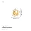 Vista dettagliata del ciondolo a sole in acciaio inossidabile dorato con misure. - Stile Raggi di Sole Appuntiti (B0425) / Oro