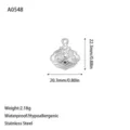 Close-up of a silver stainless steel pendant accessory with precise size measurements - Cloud Pattern Pendant (A0548) / Steel