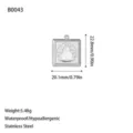 Detailed view of square stainless steel pendant with religious engraving and dimensions - Virgin Mary Square Pendant (B0043) / Silver