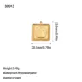 Stainless steel religious Virgin Mary square pendant with 22.8mm x 20.1mm dimensions - Virgin Mary Square Pendant (B0043) / Gold