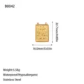Detailed view of rectangular stainless steel pendant with size and weight info. - Religious Rectangular Pendant (B0042) / Gold