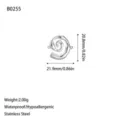 Detailed view of silver stainless steel spiral pendant charm with dimensions and weight - Spiral Pendant (B0255) / Silver