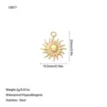 Dettaglio ciondolo sole in acciaio inossidabile dorato, altezza 23mm e larghezza 19,5mm - Stile Sole Radiale (C0077) / Oro