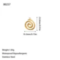 Detailed size and weight specs for a gold stainless steel spiral pendant DIY accessory - Spiral Textured Pendant (B0257) / Gold