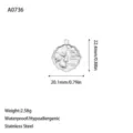 Technical drawing of a stainless steel gourd charm with measurements and weight details - Gourd and Petal Shape Pendant (A0736) / Steel