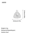 Stainless steel triangular pendant detail with height and width measurements in mm and inches - Nested Triangle Pendant (A0690) / Steel