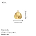 Close-up detail of 18K gold plated stainless steel lotus pod pendant with measurements - Lotus Pod Shape Pendant (A0107) / Gold