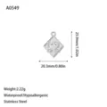Technical detail of a scroll pattern stainless steel pendant with dimensions and weight - Vintage Scroll Pattern Square Pendant (A0549) / Steel