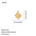 Detailed size guide of 18K gold plated stainless steel ornate square pendant - Vintage Scroll Pattern Square Pendant (A0549) / Gold