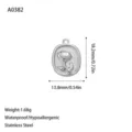 Gepolijste zilveren roestvrijstalen roos bloem ovale hanger voor DIY sieraden - Ovaal Rozenreliëf Stijl (A0382) / Staalkleur