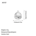 Stainless steel lotus seed pod pendant variant showing exact dimensions and weight - Lotus Pod Shape Pendant (A0107) / Steel