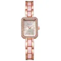 Κομψό γυναικείο ρολόι rose gold με ροζ βραχιόλι και στεφάνη με στρας - Ροζ