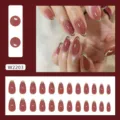 Elegant almond press-on nails with gold glitter French tips in a mauve finish - Almond Dynamic French Tips / 24 Pieces/Pack (With Glue) / Bean Paste Pink (W2203)