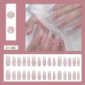 Handmade pink gradient press-on nails with 3D bows, pearls, and heart rhinestones - 30 Pieces/Box / Brulée Milk Foam (Z1380)