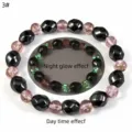 Luminous glass and faceted hematite beaded bracelet with night glow effect view - Pink Style / Pink
