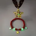 Glow in the dark pentagram necklace and starfish beaded bracelet with leopard print ribbon - Necklace Bracelet Set / Gold (Orange-Red Light)