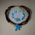 Lichtgevende blauwe zeester sieradenset met luipaardprint choker en parelarmband - Blauw Lichtgevende Halsketting en Armband Set (21#)
